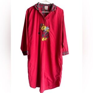 Disney Store Night Gown Winnie the Pooh and Eeyore Red Flannel Pajamas Size S
